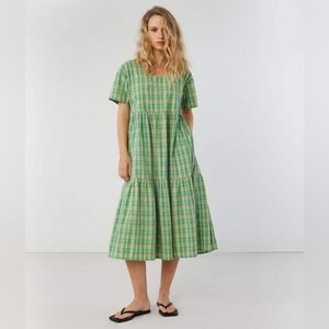 Oak + Fort Green Plaid Tiered Midi Dress Size S